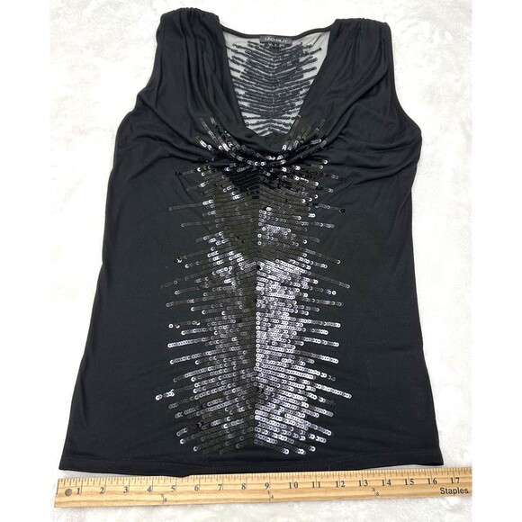 Leo Guy Black Cowl Neck Sleeveless Sequined Draped Back Party Top Blouse Sz 6/8 - Picture 12 of 12